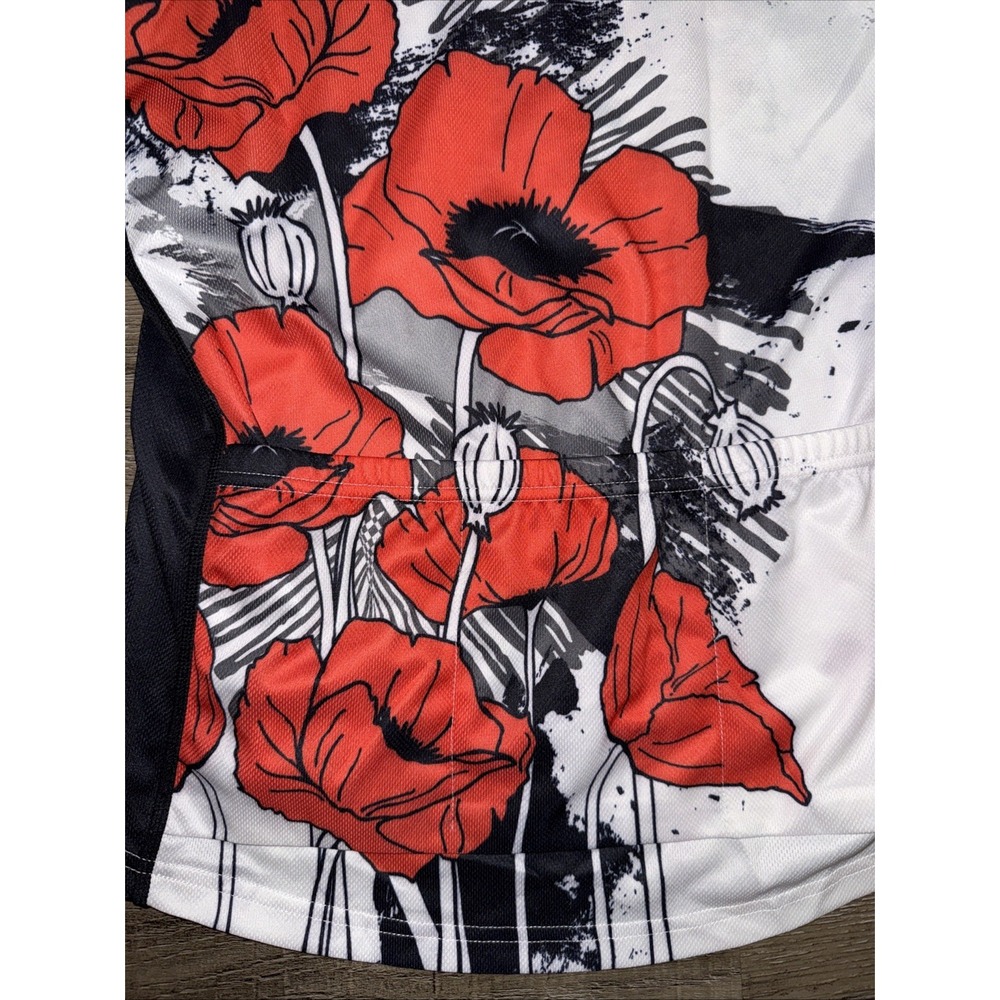 PRIMAL Women's Cycling Jersey M White Black Red Poppy Flower Biking Shirt - Picture 3 of 4